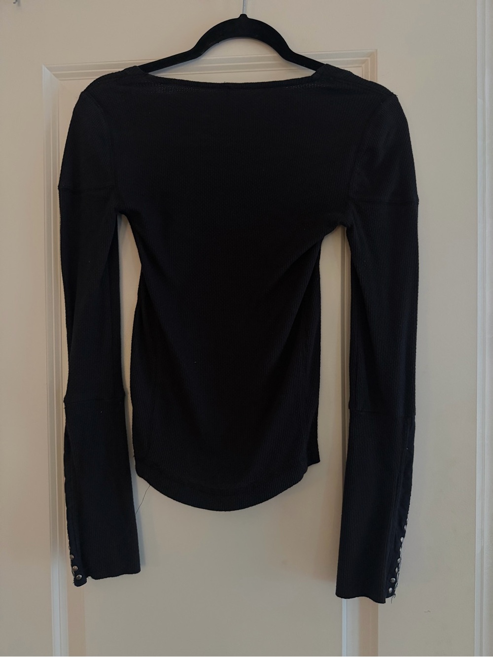 Free People Black Grommet-Trim Square Neck Long Sleeve Top - Picture 3 of 3